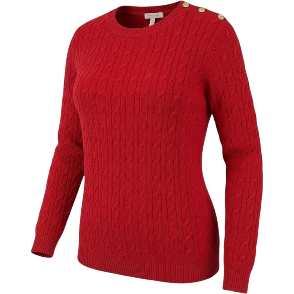 Charter Club Womens XXL Red Cable Knit Sweater Gold Button Shoulder NWT